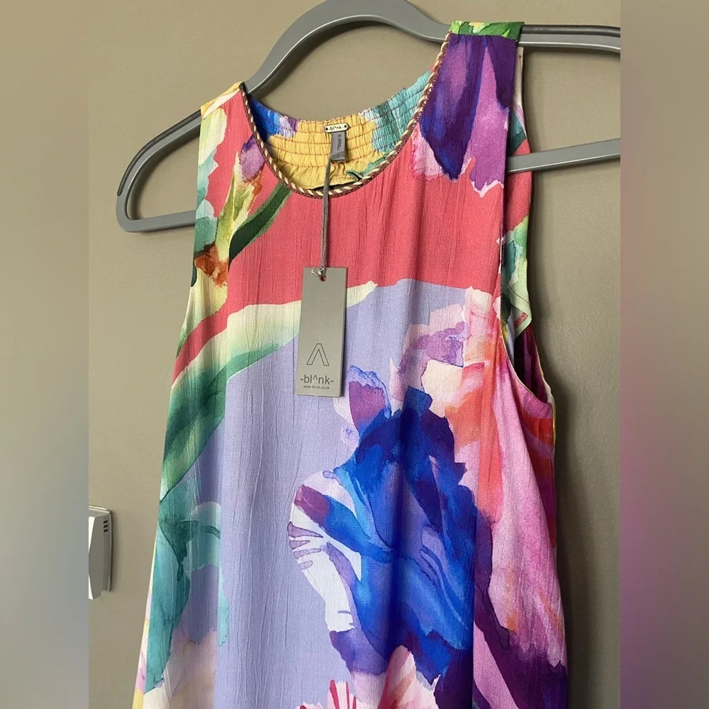 BL^NK LONDON X ANTHRO Ashleigh Trapeze Watercolor Floral Midi Dress Size XS - Picture 7 of 12
